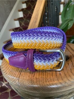 Anderson's Italy Woven Men’s Elastic Belt Size 36 NWOT Purple Yellow Chevron